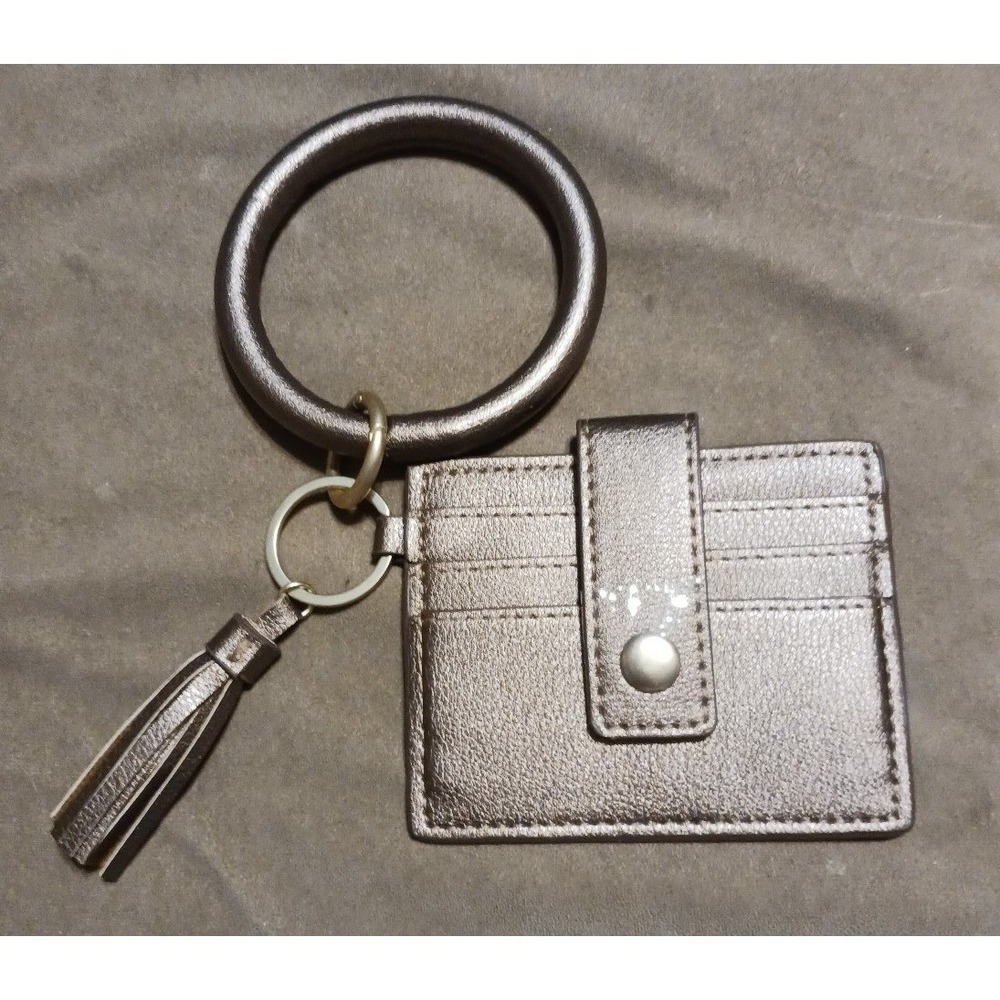 Chico's Metallic Gold Keychain Wristlet Cardholder Wallet